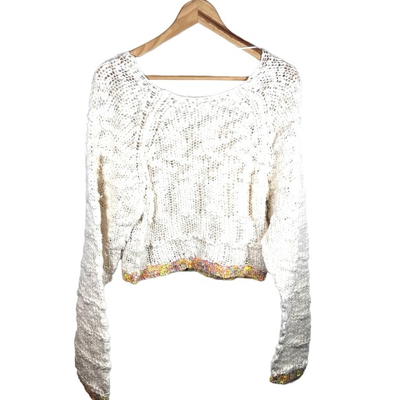 Free People Ivory West Palm Pullover Sweater with Colorful Trim Size XS - Picture 7 of 11